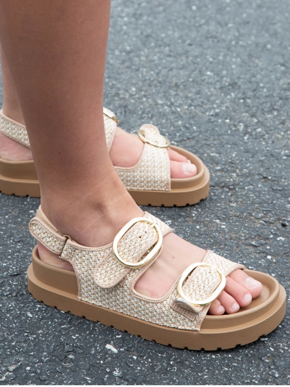 New Bamboo Jona Double Buckle Woven  Sandal